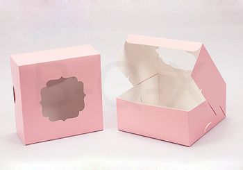 กล่องเค้ก 2 ปอนด์ หน้าต่างแคบ สีชมพูจุด