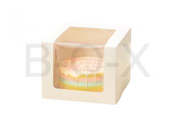 กล่องเค้ก 1 ปอนด์ ขาว หน้าต่างวีเชฟ 20.5x20.5x16 ซม.