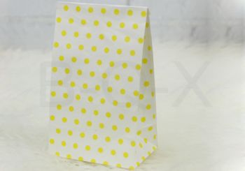 ถุงกระดาษขาวลายจุดสีเหลือง ขนาด9.5x6x16.5 cm.