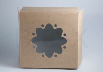 กล่องเค้ก 1 ปอนด์คราฟสีไม้สนหลังขาวหน้าต่างดอกไม้