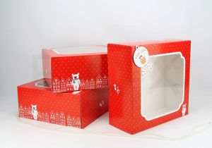 กล่องเค้ก 1 ปอน สีแดงจุดขาว